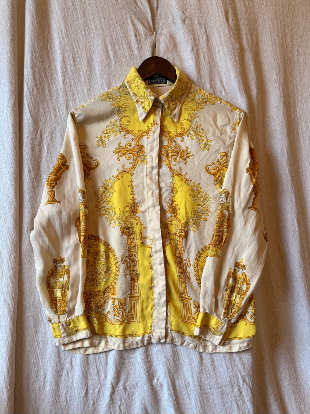 Vintage Gianni Versace Couture Baroque “Vase and Chalice” Print Silk Blouse